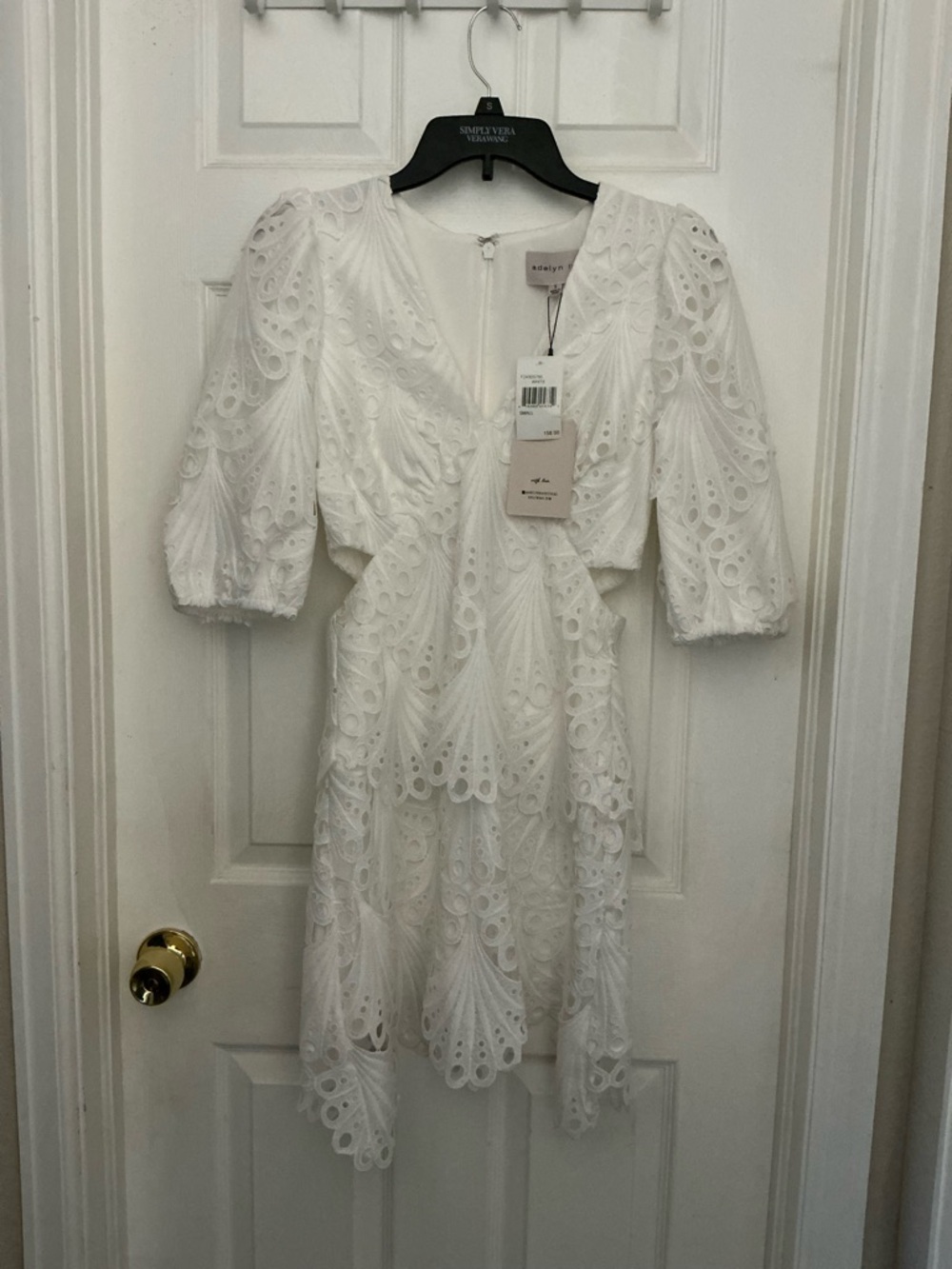 Adelyn Rae White Eyelet Puff-Sleeve Mini Dress